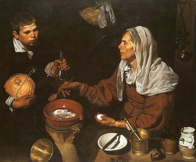 نقاشی زنی که تخم مرغ ها را می پزد