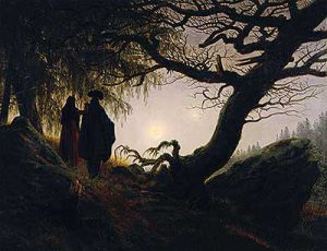 نقاشی زن و مرد زیر ماه