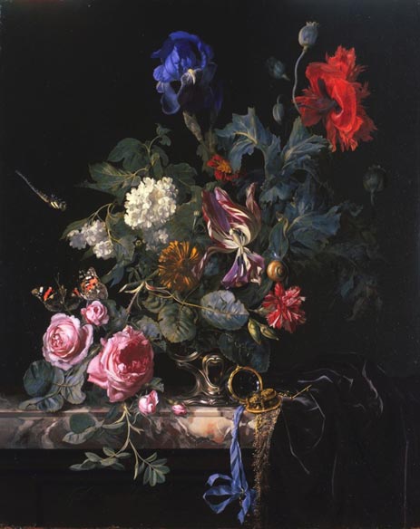 نقاشی گل ها در گلدان نقره ای