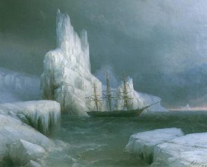 نقاشی کوه های یخ در قطب جنوب